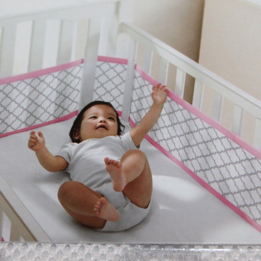 NIP Breathable Baby Breathable Mesh Crib Liner Pink Gray Clover Fresh Bloom